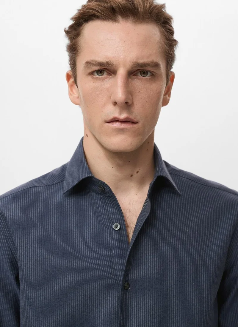 Mango Man  100% cotton regular-fit striped shirt for Men | Best Price UAE